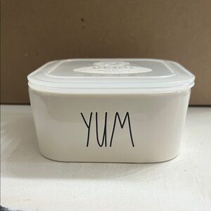 Rae Dunn Cream Ceramic Jar with 'YUM' Black Lettering